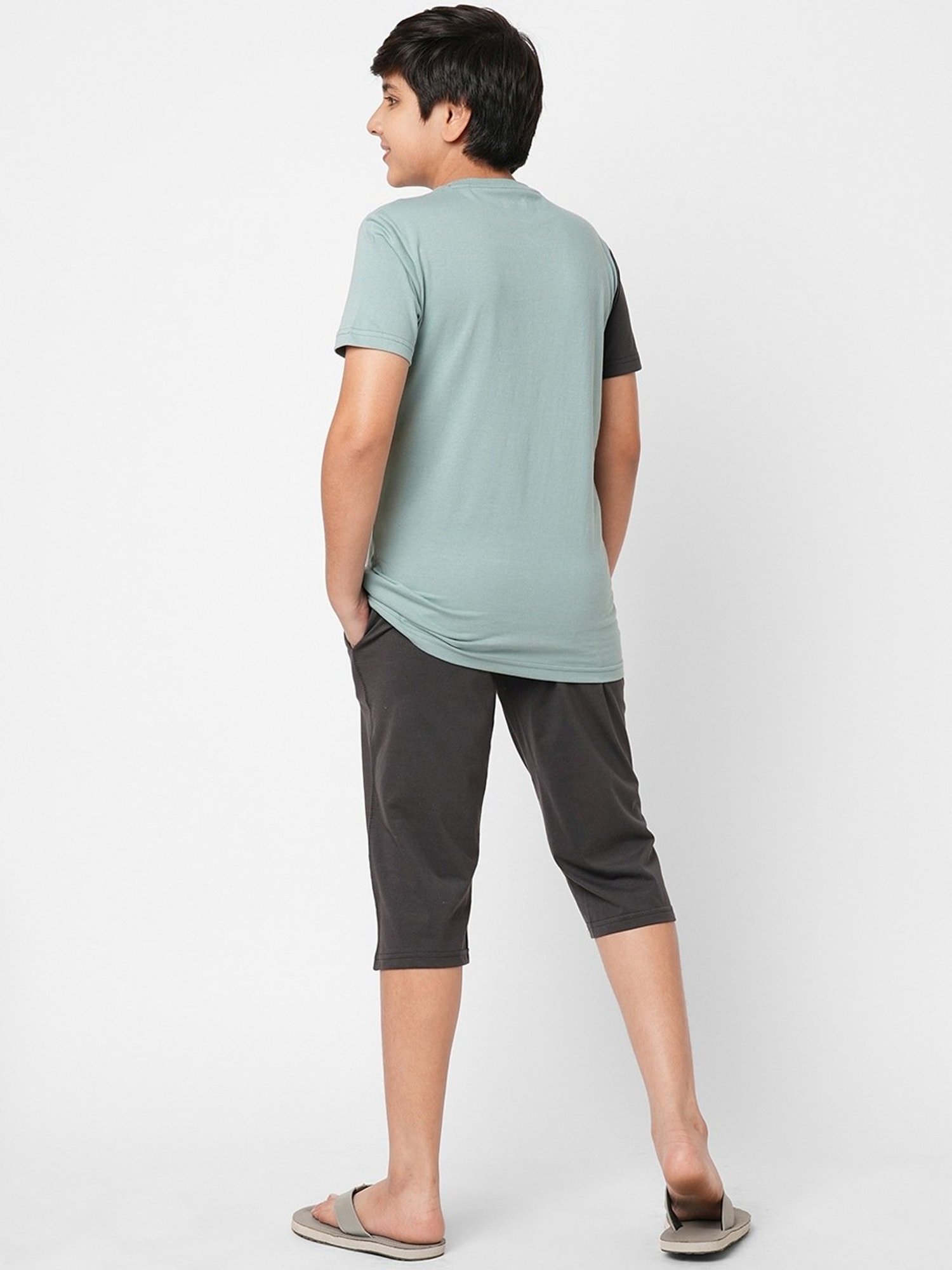 Sweet Dreams Kids Green & Black Cotton Printed T-Shirt Set