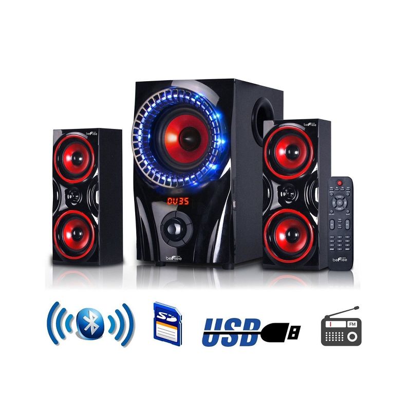 beFree Sound 2.1 Channel Bluetooth Surround Sound Speaker System in Red