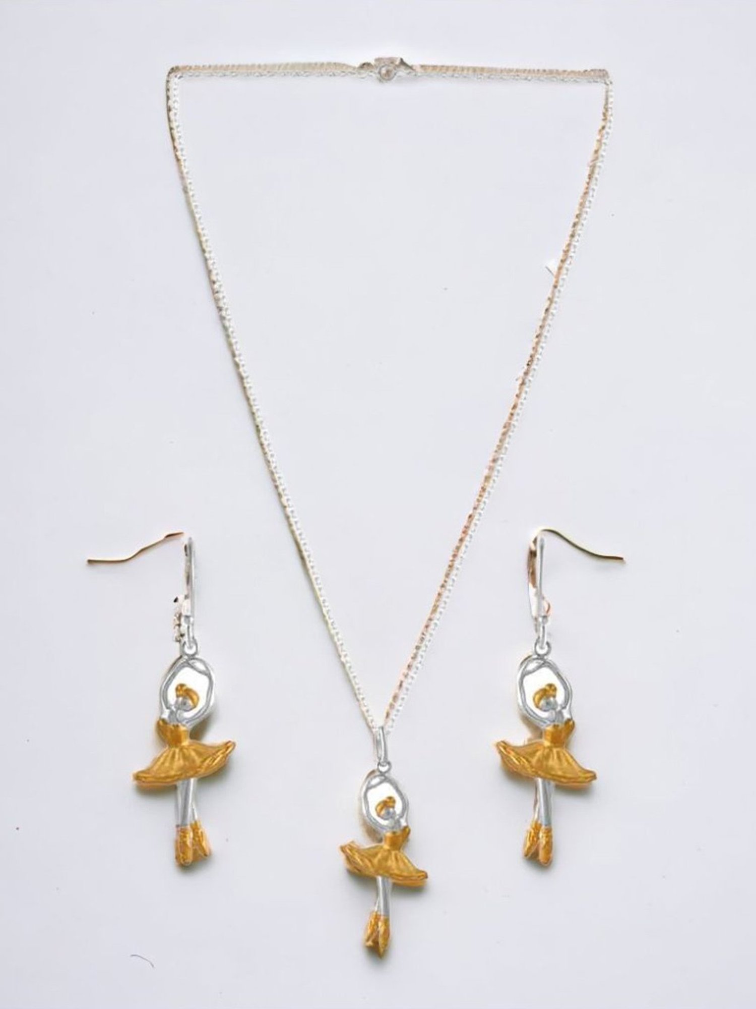 Rihi by P.C. Chandra Jewellers 925 Silver Dancing Doll Pendant, Chain & Earring Set for Women