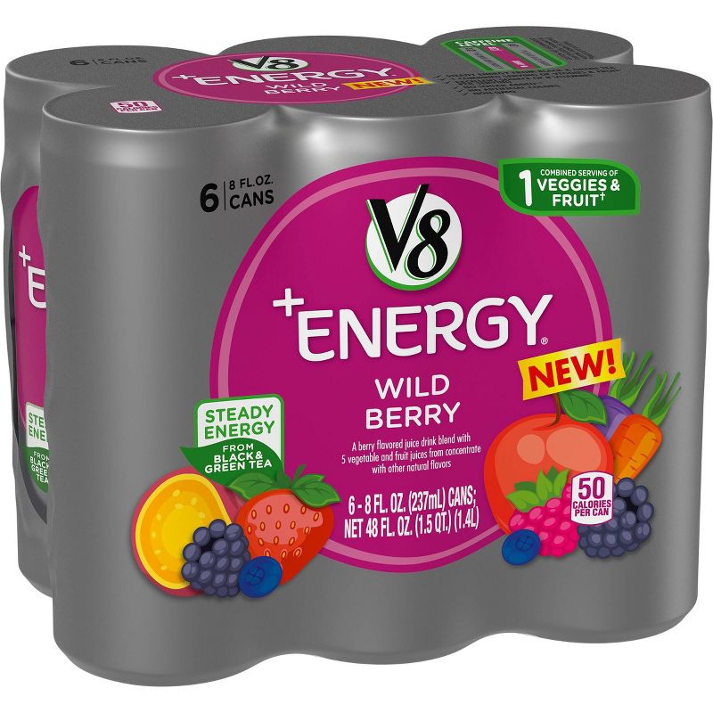 V8 +Energy Wild Berry Juice Drink - 6pk/8 fl oz Cans
