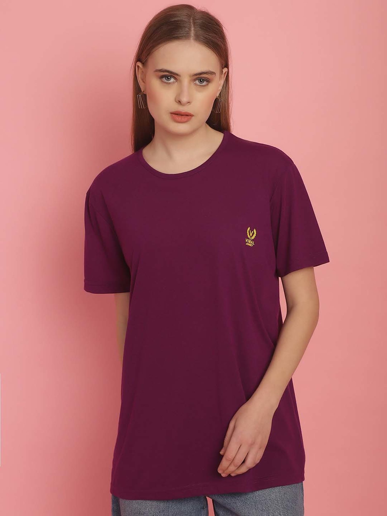 Vimal Jonney Purple Cotton Sports T-Shirt