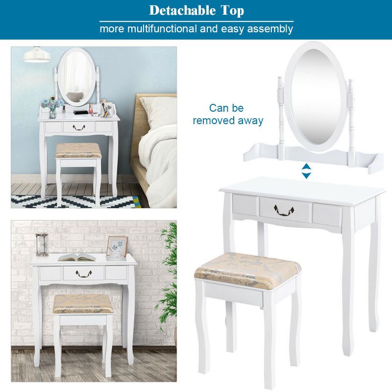 Costway Vanity Table Jewelry Makeup Desk Bench Dresser Stool