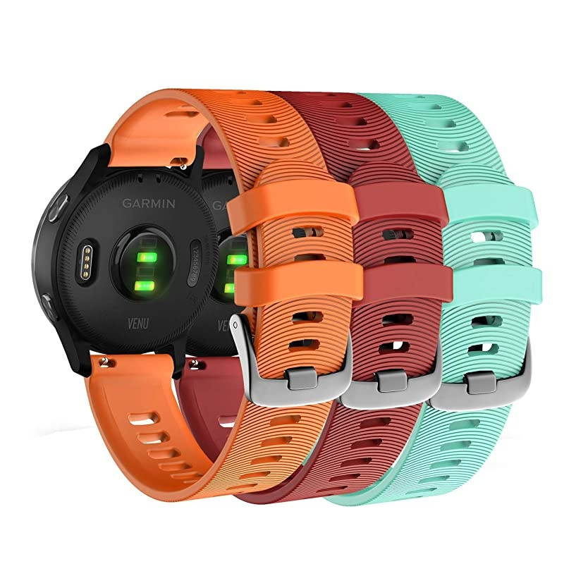 Garmin Venu GPS Smartwatch with AMOLED Display and Included  3 Straps Bundle (Black/Gold, Berry/Pink/White)