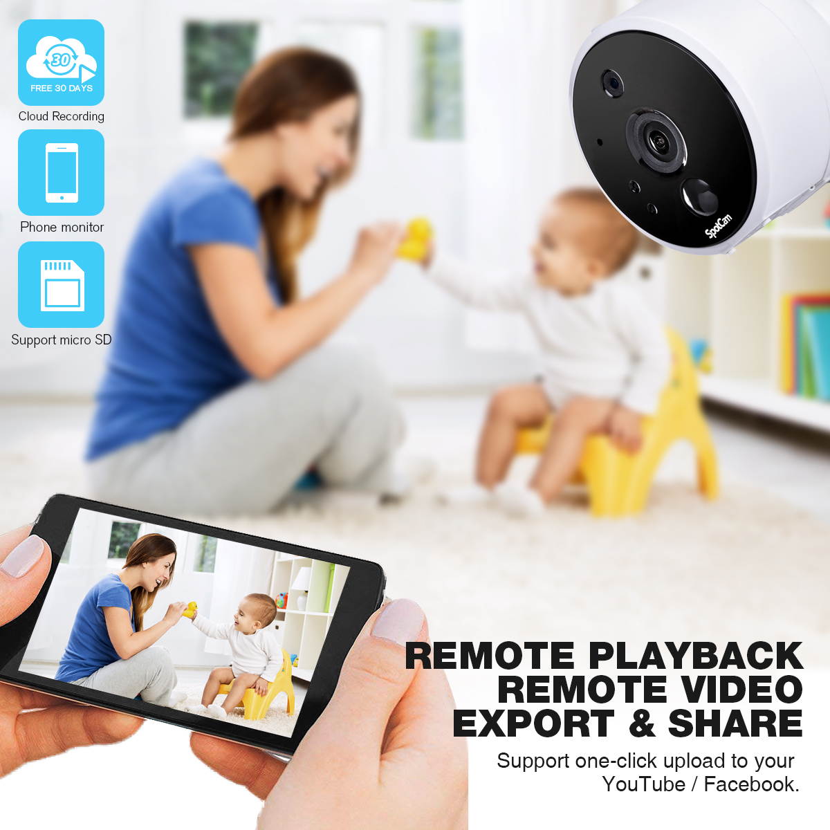 SpotCam Solo AA Battery Powered Indoor & Outdoor Wireless Security Camera 720p HD Wire-Free 2-Way Audio Night Vision Alarm Alert & PIR Motion Sensor w/Built-in SD Slot & 30 Days Free Cloud Recording