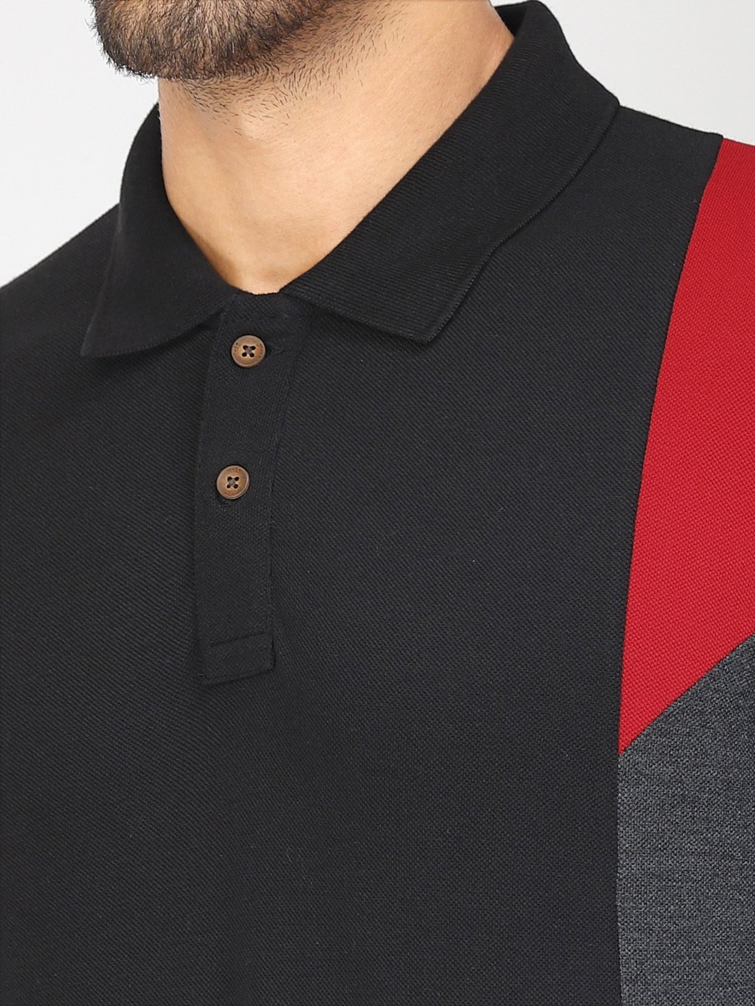Kalt Black & Red Regular Fit Polo T-Shirt