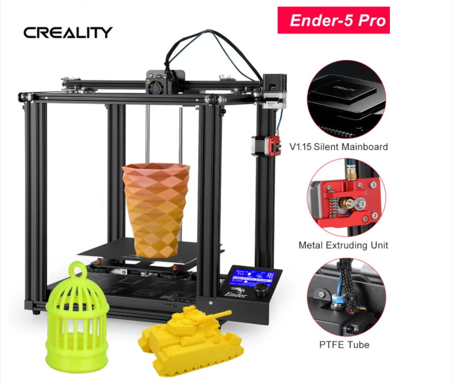 Creality Official Ender 5 Pro 3D Printer with Silent Mainboard Pre-Installed,Capricorn Tube, Metal Exruder,220 * 220 * 300mm Build Volume, Removable Platform, Dual Y-Axis, Modular Design