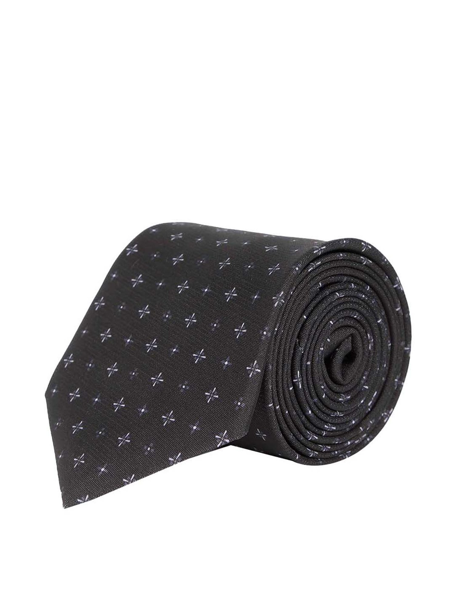 Tossido Black Woven Necktie With Pocket Square and Cufflinks