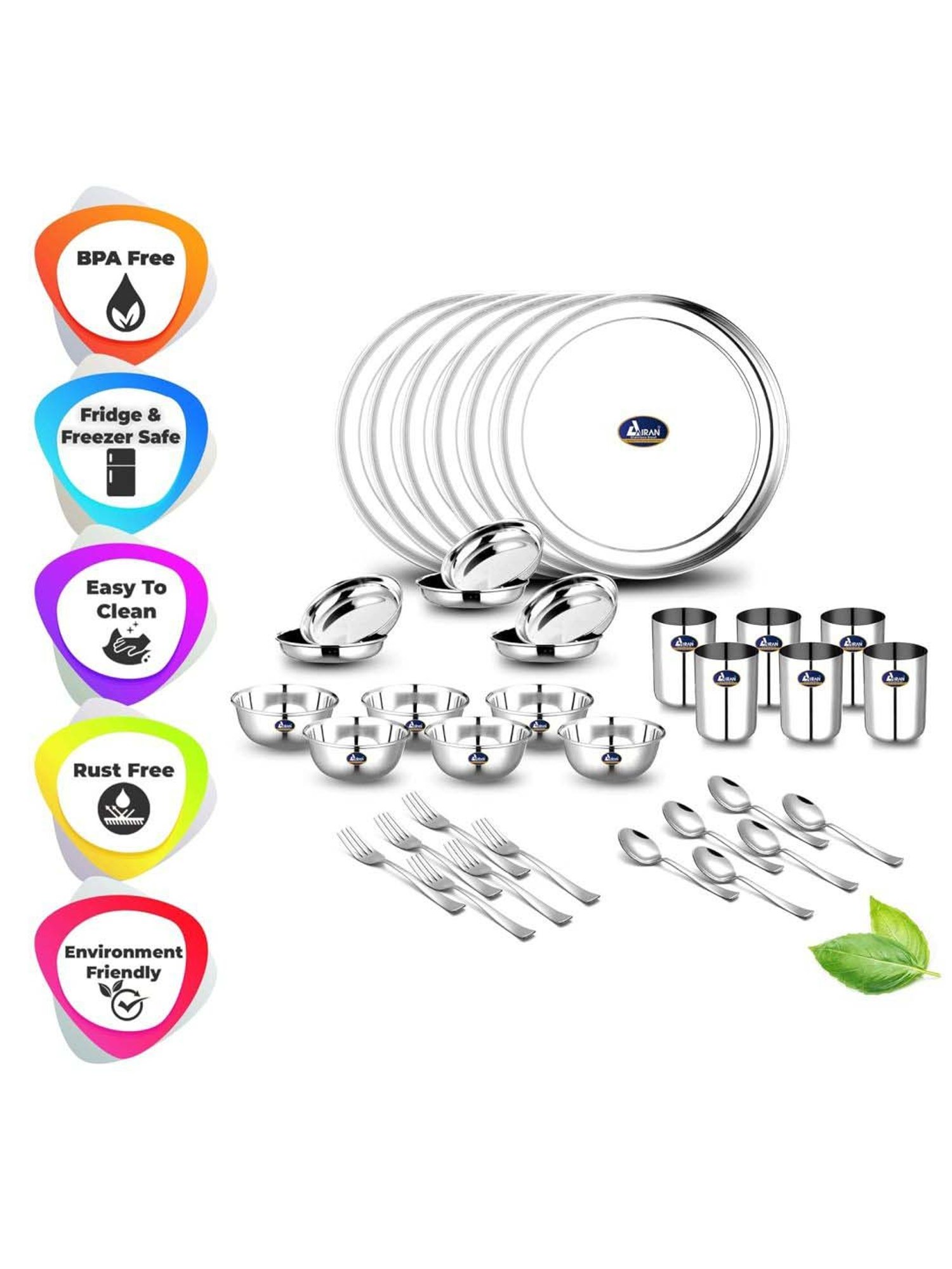 Airan Silver Stainless Steel 36 Pcs Dinner Set