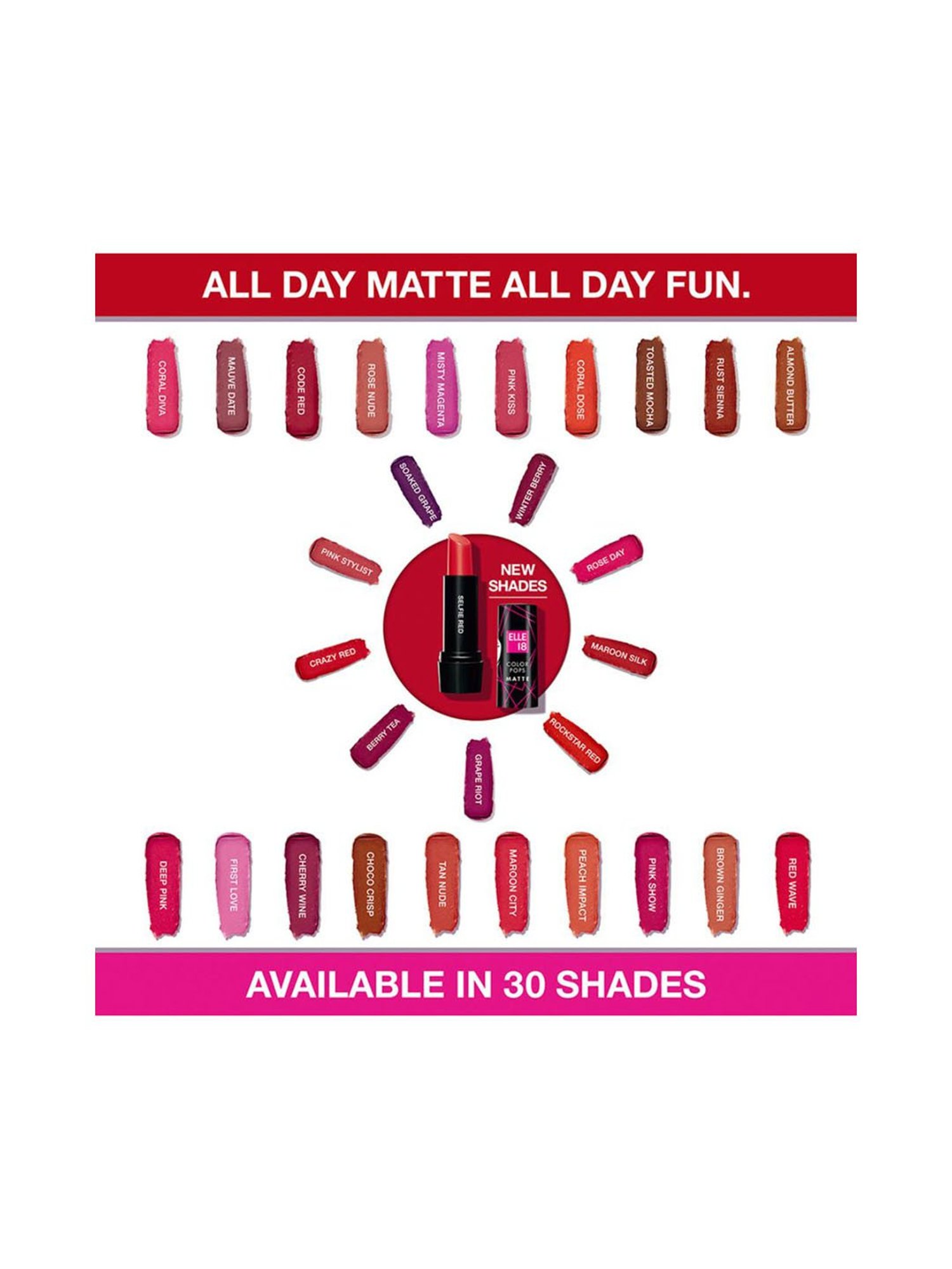 Elle 18 Color Pops Matte Lipstick R37 Maroon Silk - 4.3 gm