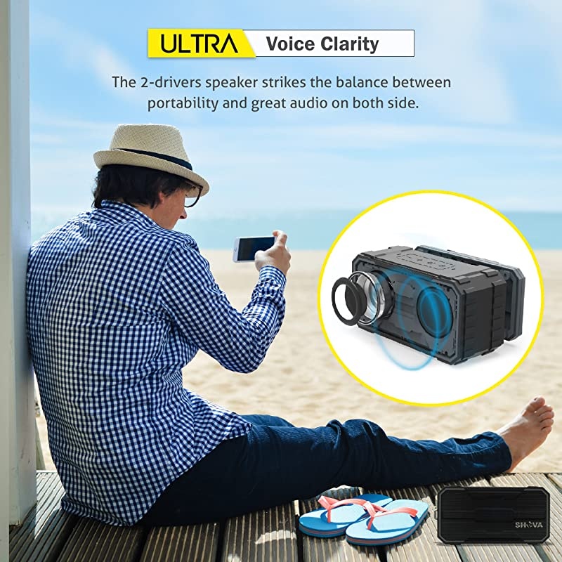 Bluetooth Speaker Outdoor IPX6 Waterproof Speaker Portable Wireless Speaker 10W Drivers Speaker Enhanced Bass Built in Mic Speakerphone Auxin MicroSD for BeachPoolParty and HikingUltra