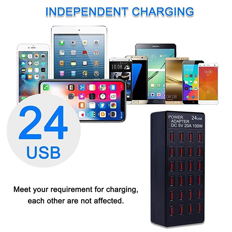 Ports 100W 20 A USB Charging Station FamilySized Desktop USB Rapid Charger Multiple USB Desktop Charger for Hotel School Shop mallUL Certified