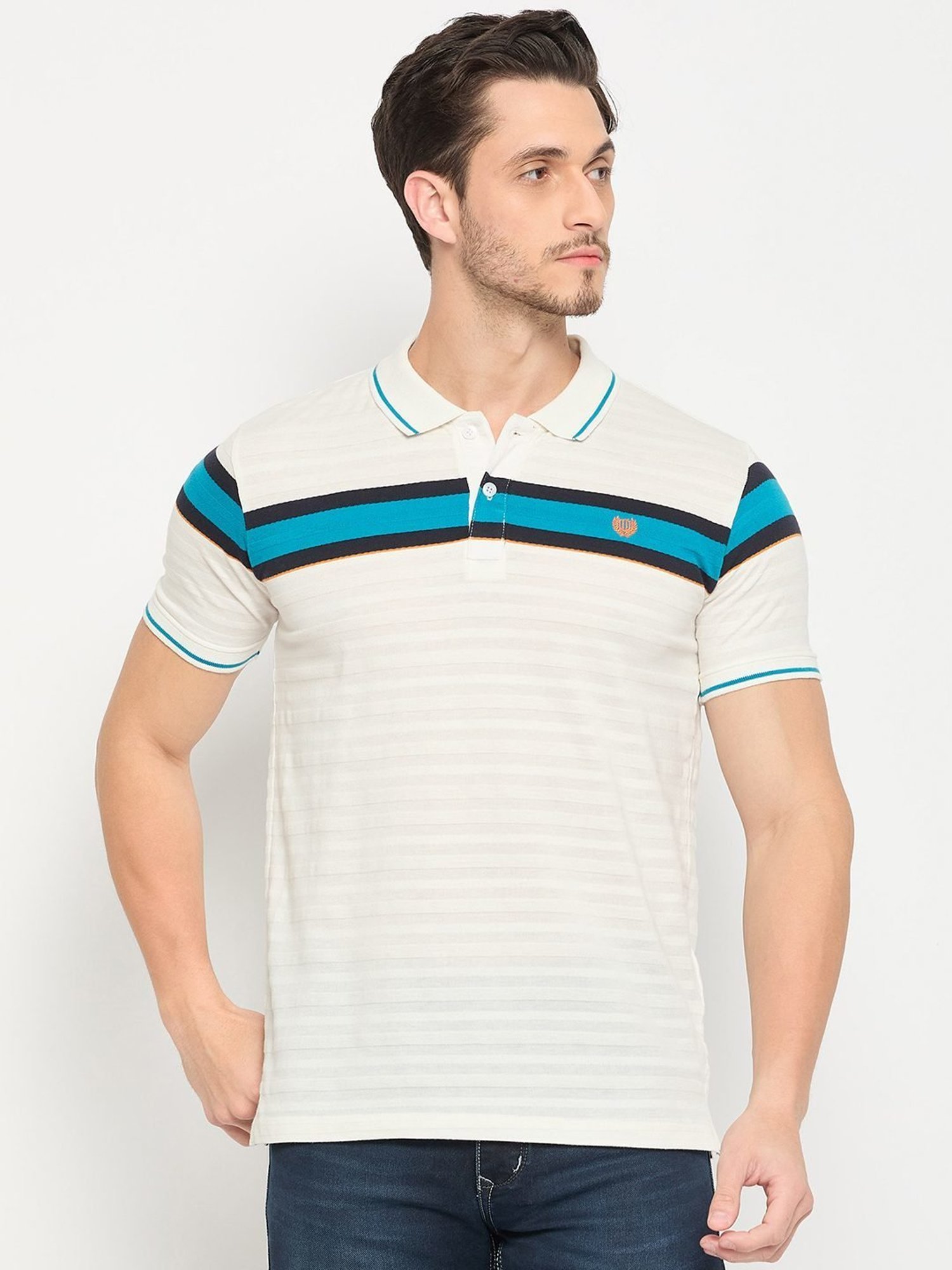 Duke Off White Slim Fit Striped Polo T-Shirt