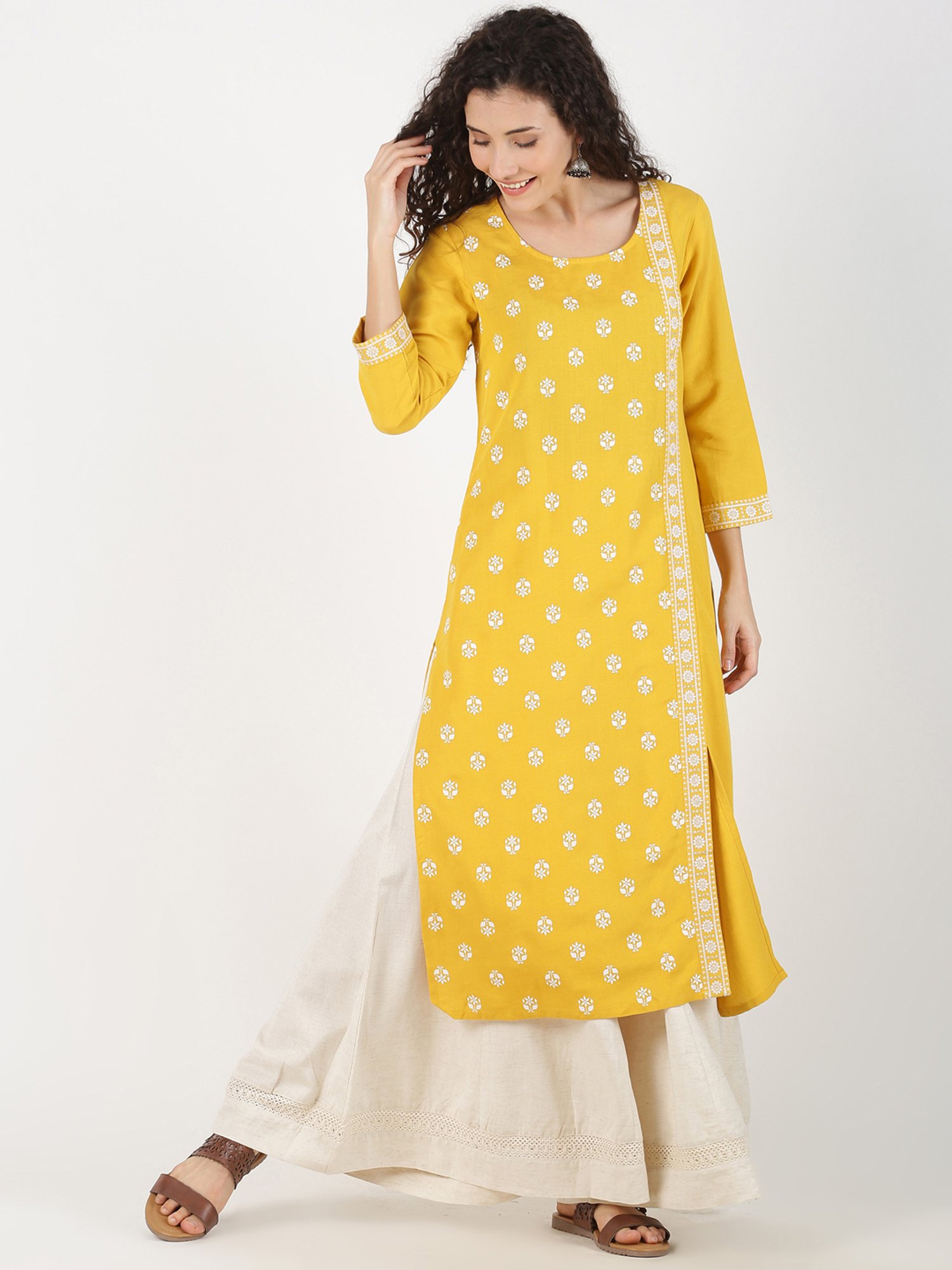 Saffron Threads Off-White Embroidered Palazzos