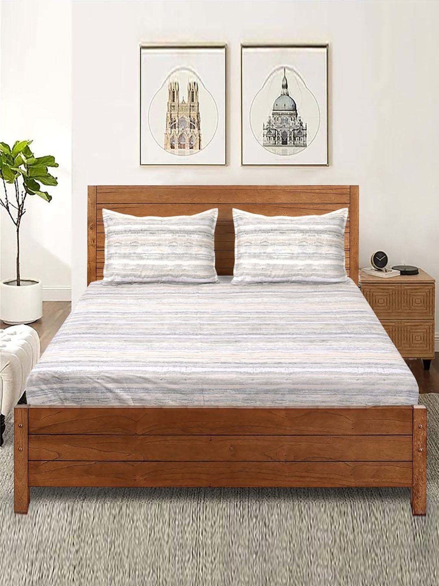 Saral Home Easy Living Grey Microfiber 200 TC Rive Soft King Bed Sheet With Pillow Covers