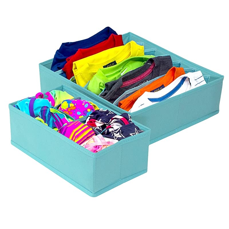Set of 4 Foldable Drawer Dividers, Storage Boxes, Closet Organizers, Under Bed Organizer (Aqua)