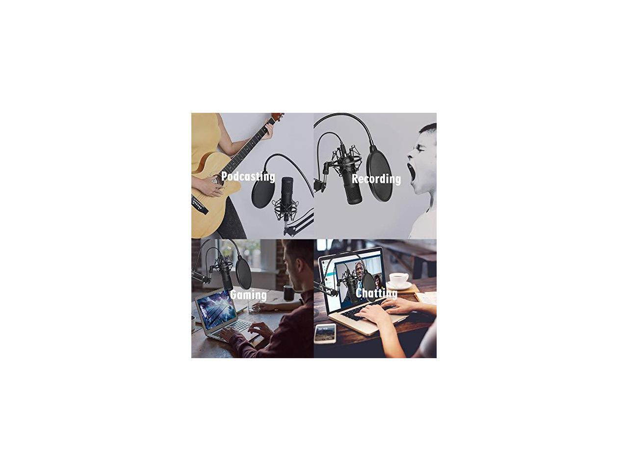 USB Streaming Podcast PC Microphone professional 192KHZ24Bit Studio Cardioid Condenser Mic Kit with sound card Boom Arm Shock Mount Pop Filter for Skype You Tuber Karaoke Gaming Recording