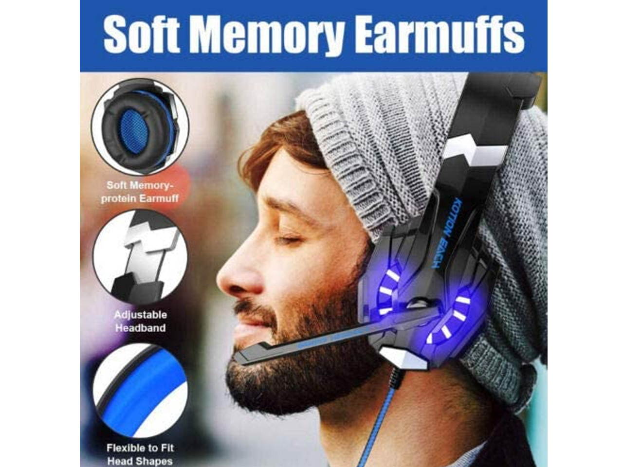 G9000 Stereo Gaming Headset for PS4 PC Xbox One PS5 Controller, Noise Cancelling Over Ear Headphones with Mic, LED Light, Bass Surround, Soft Memory Earmuffs for Laptop Mac Nintendo NES Games