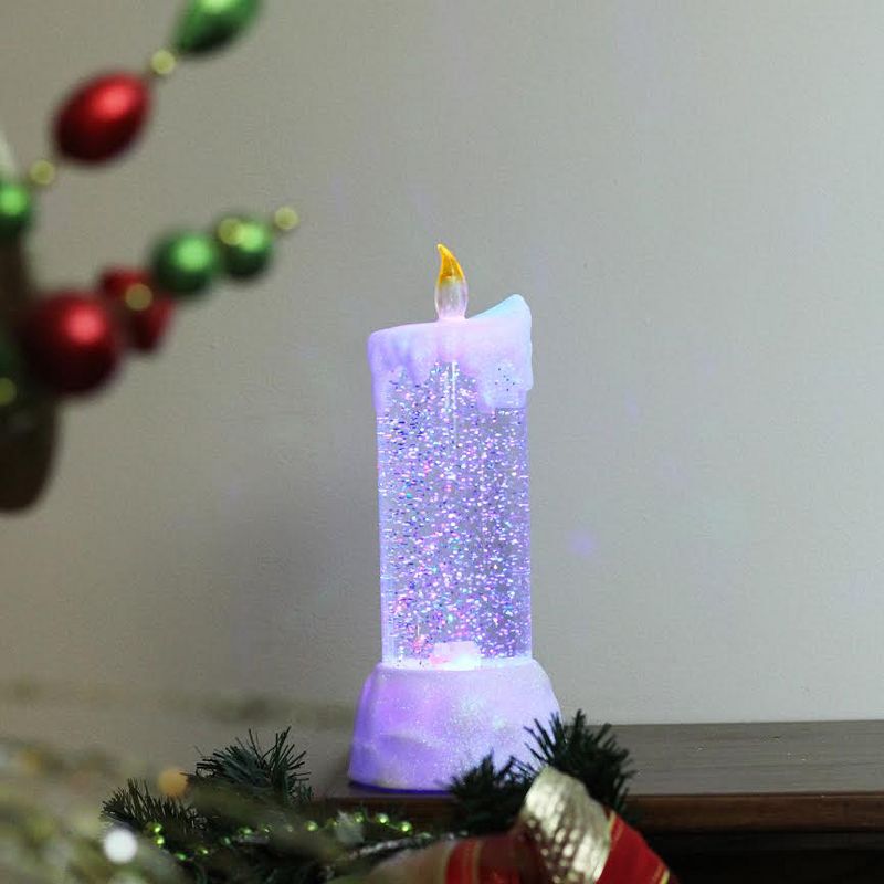 Northlight 9.5" LED Lighted Dripping White Swirling Glitter Candle Christmas Decoration - White
