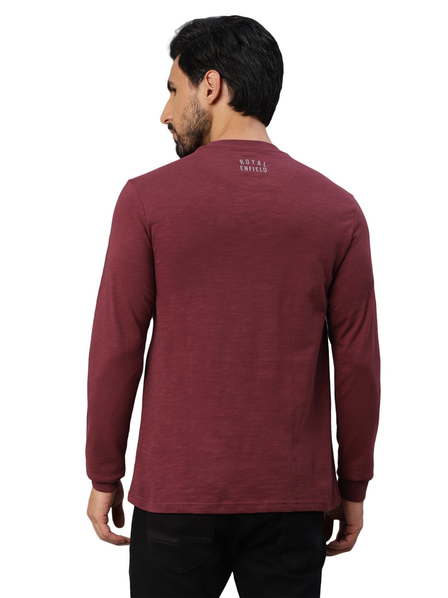 Royal Enfield Retro Rider Burgundy Regular Fit Printed Crew T-Shirt