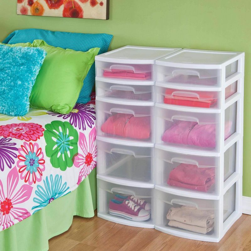 Sterilite 5 Drawer Tower with White Frame with Clear Drawers (2 Pack) | 28958002