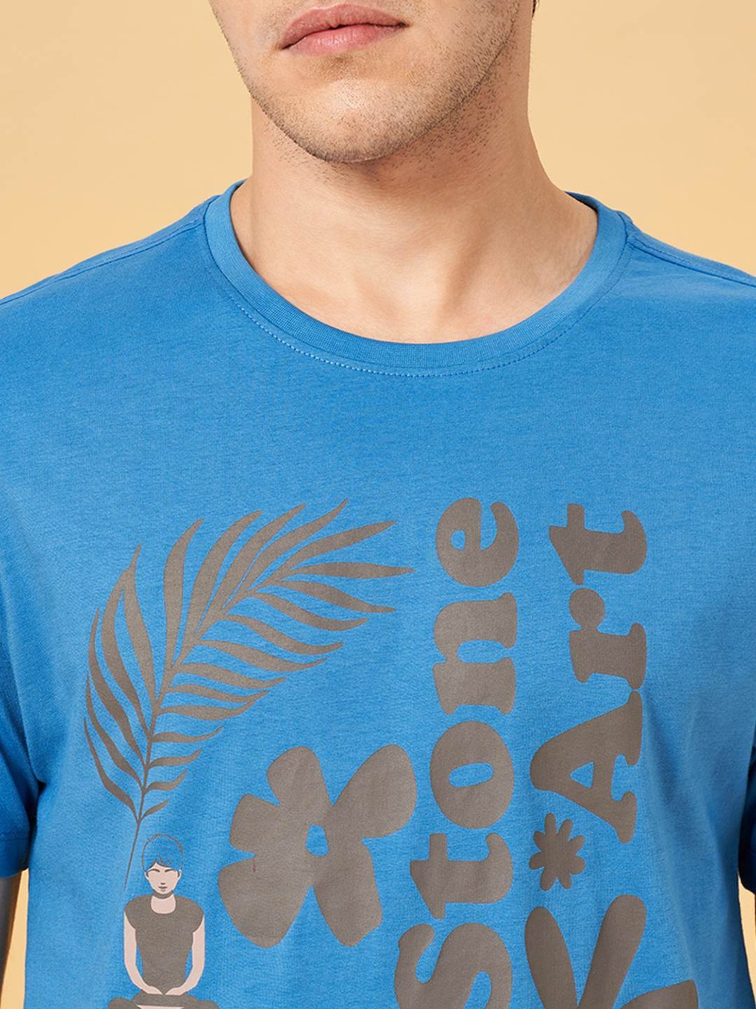 Urban Ranger by Pantaloons Federal Blue Cotton Regular Fit Printed T-Shirt