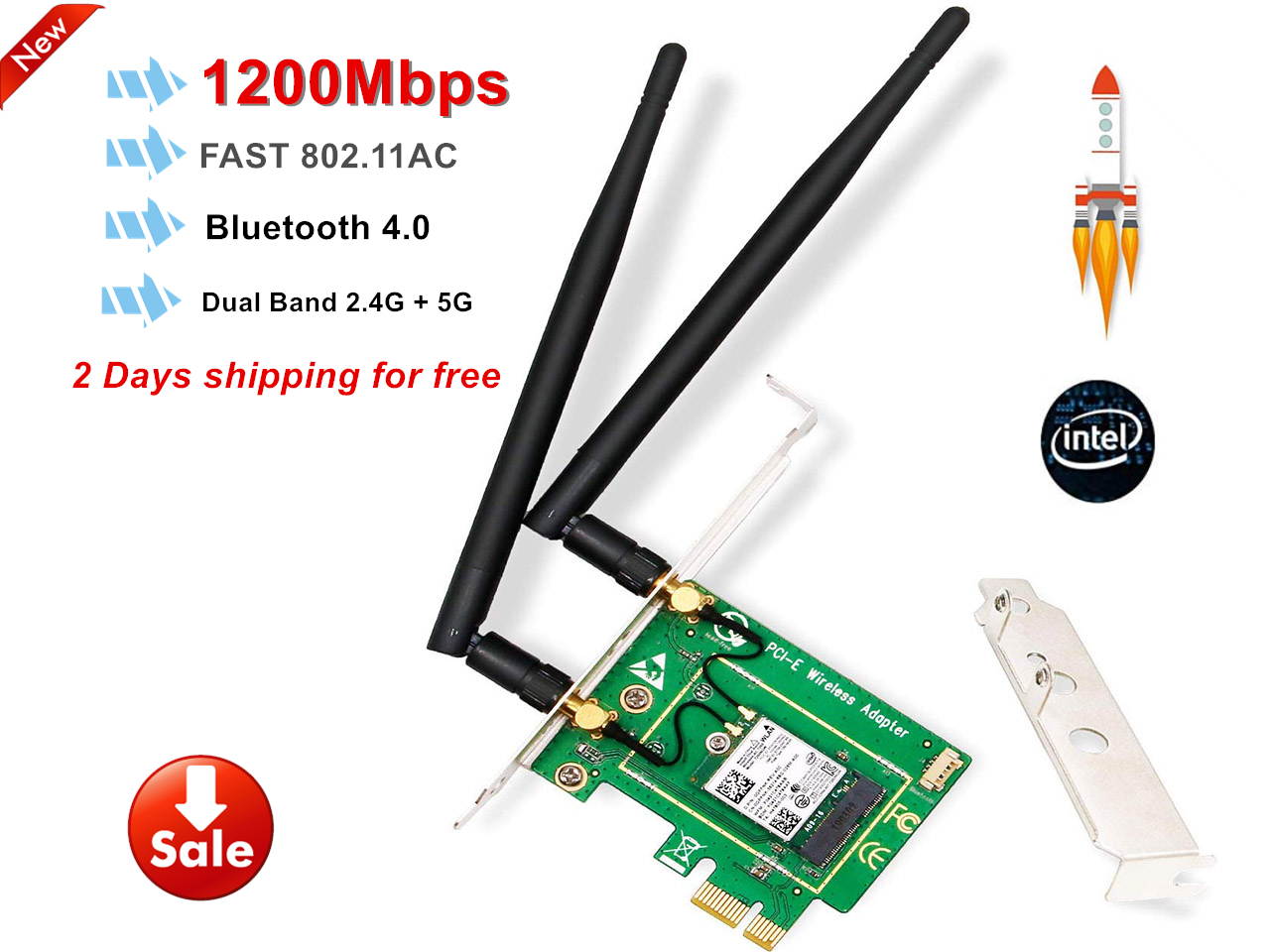 PCIe WiFi Card AC 1200Mbp Wireless Network Card with Bluetooth 4.0 Network Server Adapter, Wireless PCI Express Adapter Dual-Band 5G/2.4G PCI-E Wireless WI-FI Adapter Network Card for PC