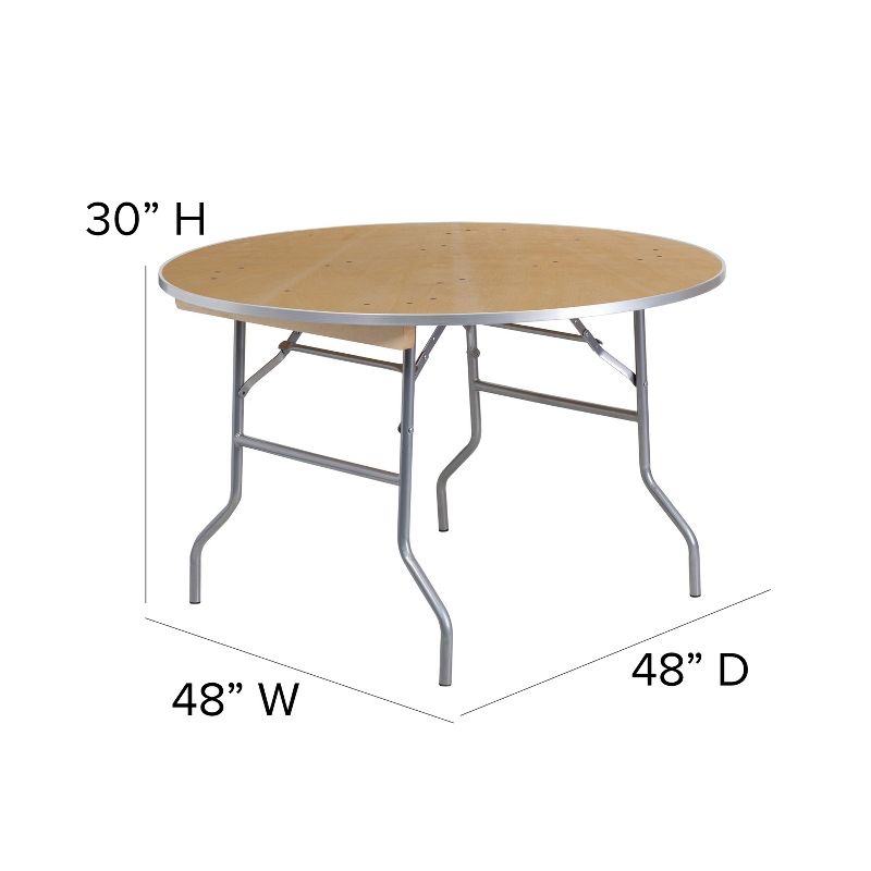 Emma and Oliver 4-Foot Round HEAVY DUTY Birchwood Folding Banquet Table with METAL Edges