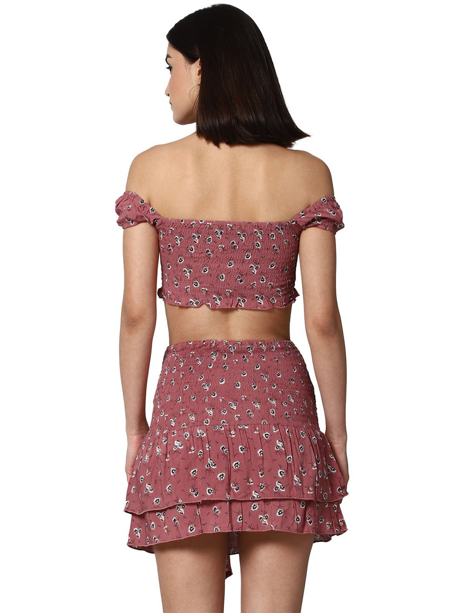 Forever 21 Pink Printed Crop Top With Skirt