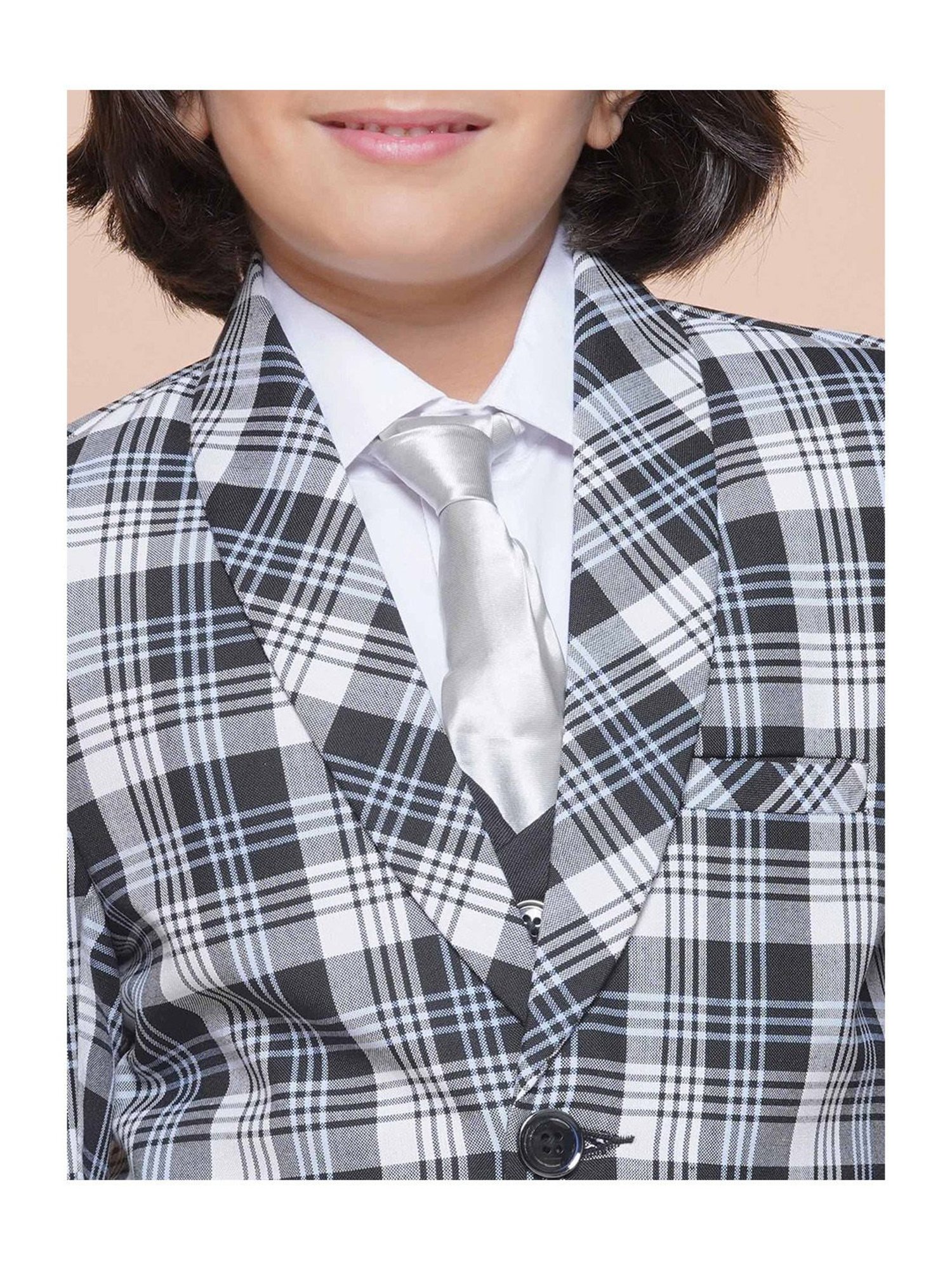 AJ Dezines Kids Sky Blue & Black Solid Full Sleeves Shirt, Pants, Coat, Waistcoat with Tie