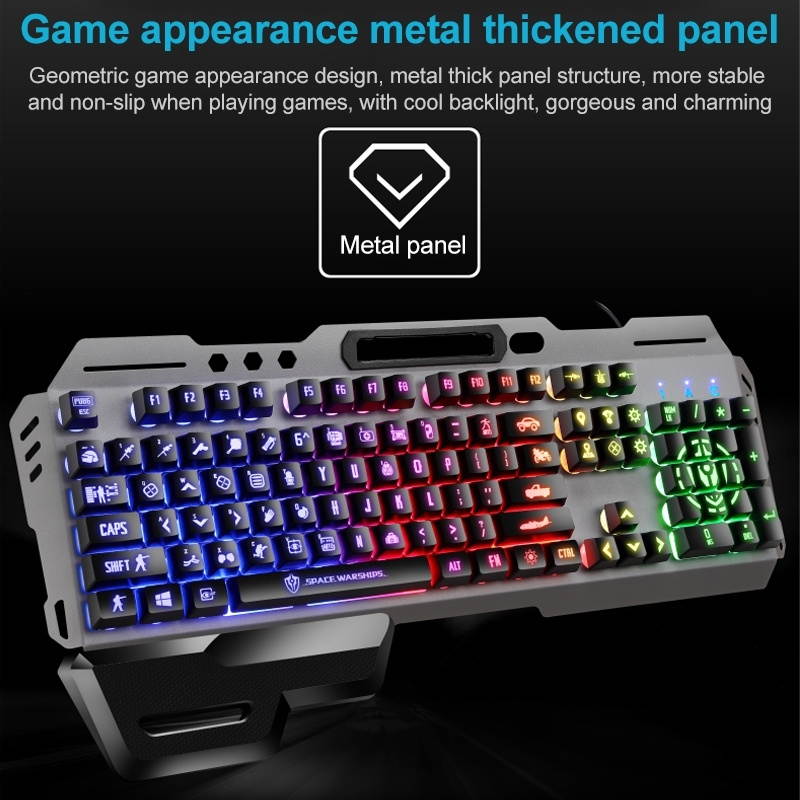 SHIPADOO GK70 Wired RGB Floating Detachable Hand Rest Character Rainbow Translucent Gaming Keyboard
