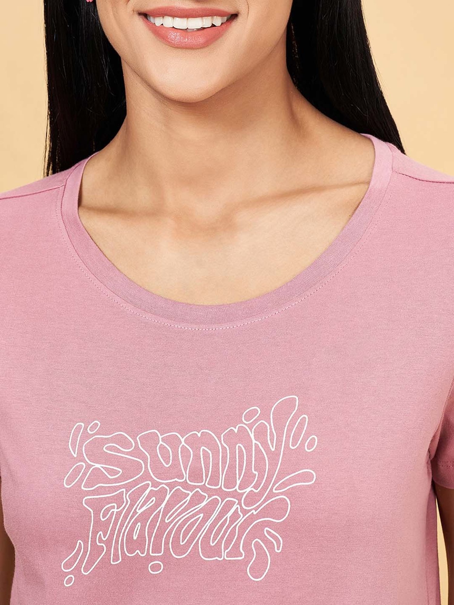 Honey by Pantaloons Pink Cotton Printed T-Shirt