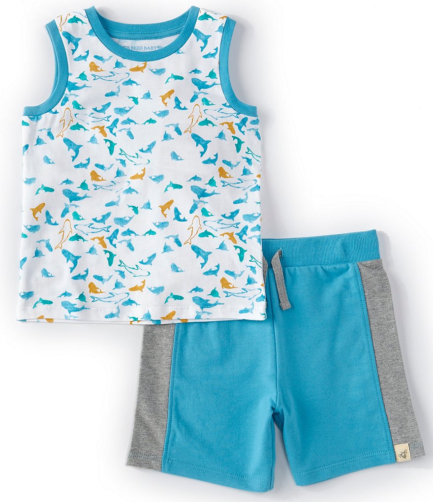 Burt's Bees Baby Boys Newborn-24 Months Shark Attack Tank Top & French Terry Short Set