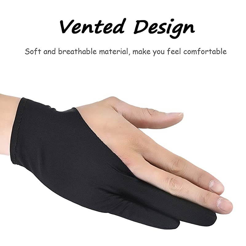Artist Antifouling Drawing Glove 2Fingers Graphic Drawing Glove Left Right Hand Use for Light Box Graphic Tablet Pen Display iPad Pro Pencil6 Pack Black