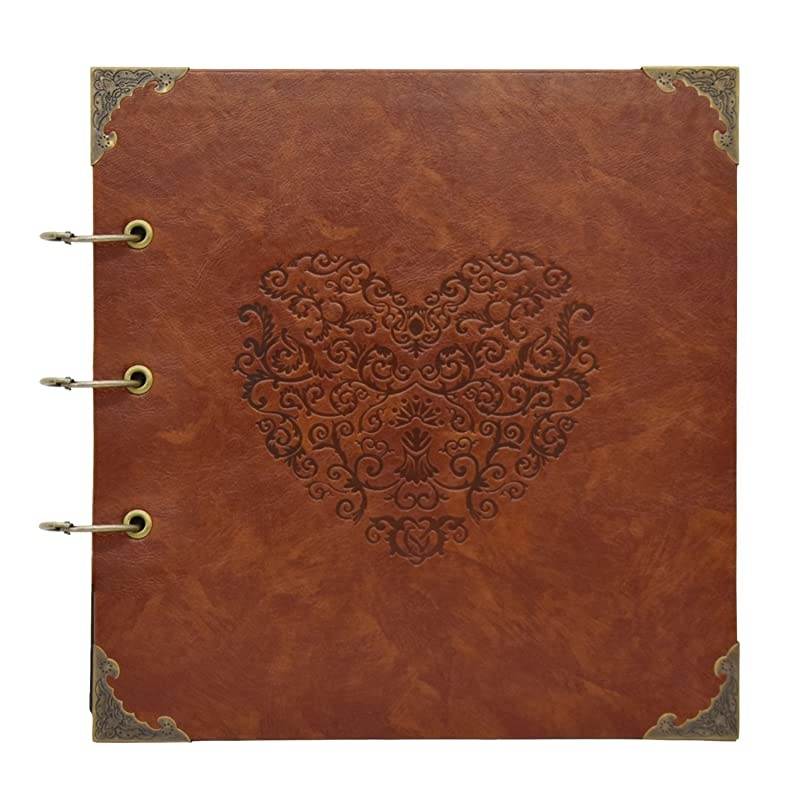 Scrapbook Photo Album Heart Scrapbook Album 10x10 50 Pages Hardcover Vintage Leather ThreeRing Binder Picture Booth Albums for Anniversary Wedding Guest Family Memory Travelling