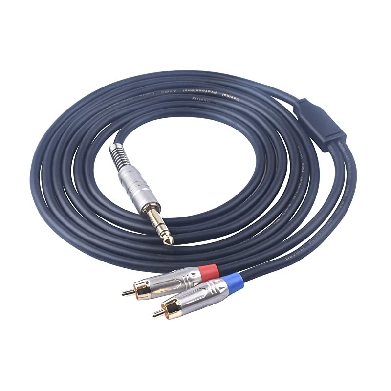 RCA to 1/4 Insert Cable, 1/4 inch (6.35mm) TRS Male to Dual RCA Audio Y Splitter Cable, Double Phono to Quarter inch Stereo Male Adapter Connector Wire Cord Plug Jack 6 Feet
