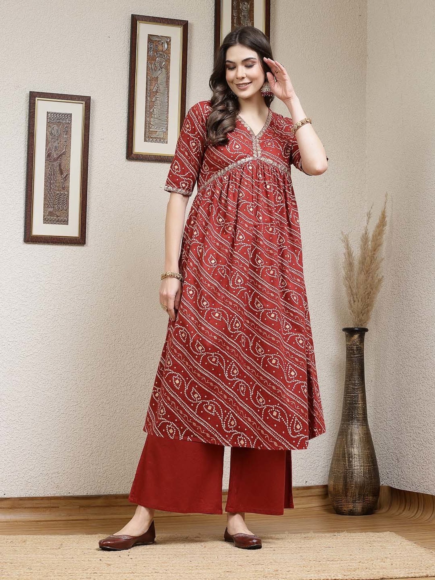 Stylum Rust Printed Kurta Palazzo Set With Dupatta