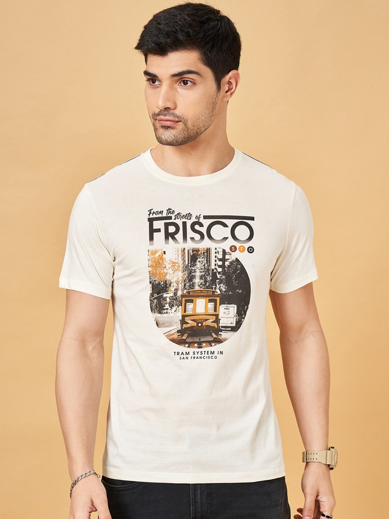Sf Jeans By Pantaloons White Slim Fit Printed T-Shirt