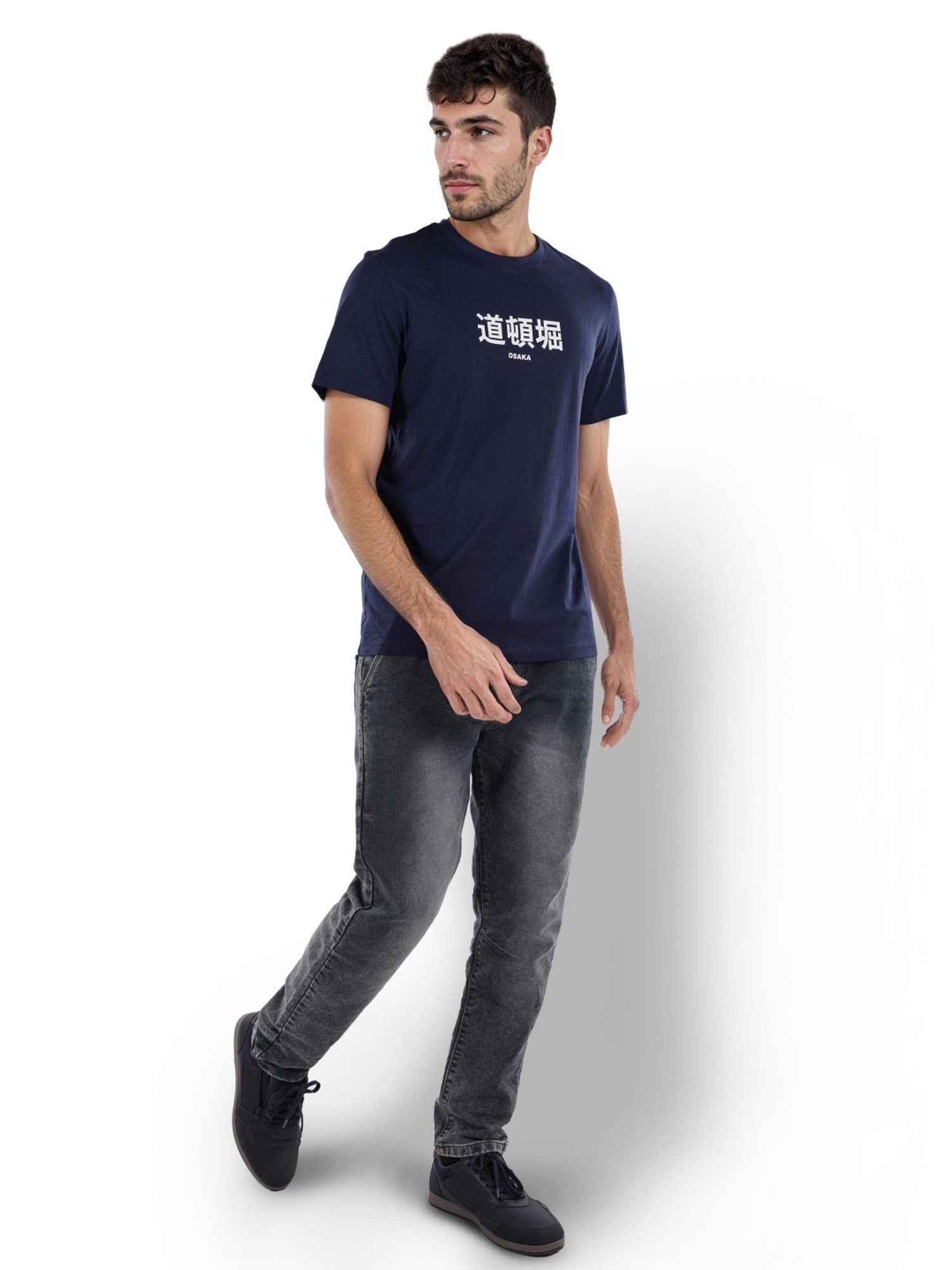 Celio* Navy Straight Fit Printed T-Shirt