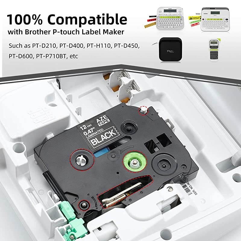 Compatible Label Tape Replacement for Brother TZe335 TZ 335 PTouch White on Black Label Tape 12mm 047 Laminated TZe Tape for Brother PTD210 PTH110 PTD600 PTD400 Label Maker 4 Pack
