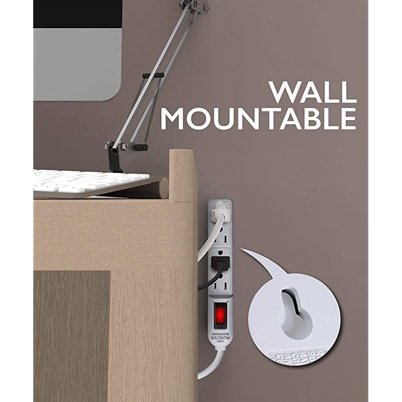 Surge Protector Power Strip Flat Plug 2 Pack 4Outlet Splitter Extender 1875 Watt 300 Joules 3FT Extension Cord Wall Mount with 3 Prong Grounded for Office Dorm Home ETL Listed