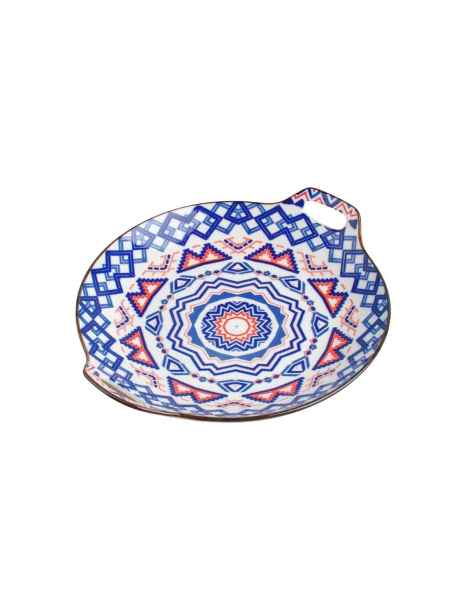 Nestasia Mandala Blue ceramic Round Platter With Handle for serving snacks (8.26 Inch)