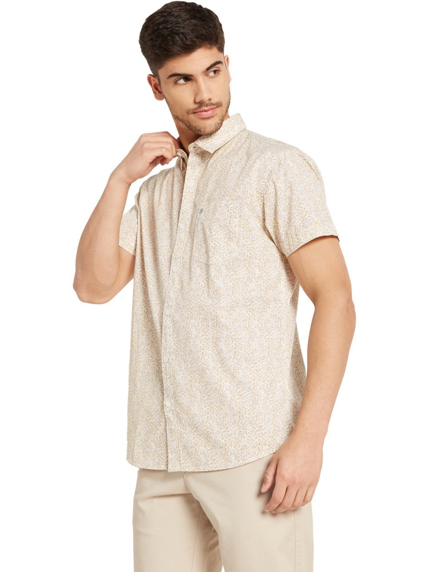 METTLE Lemon Cotton Regular Fit Printed Shirt