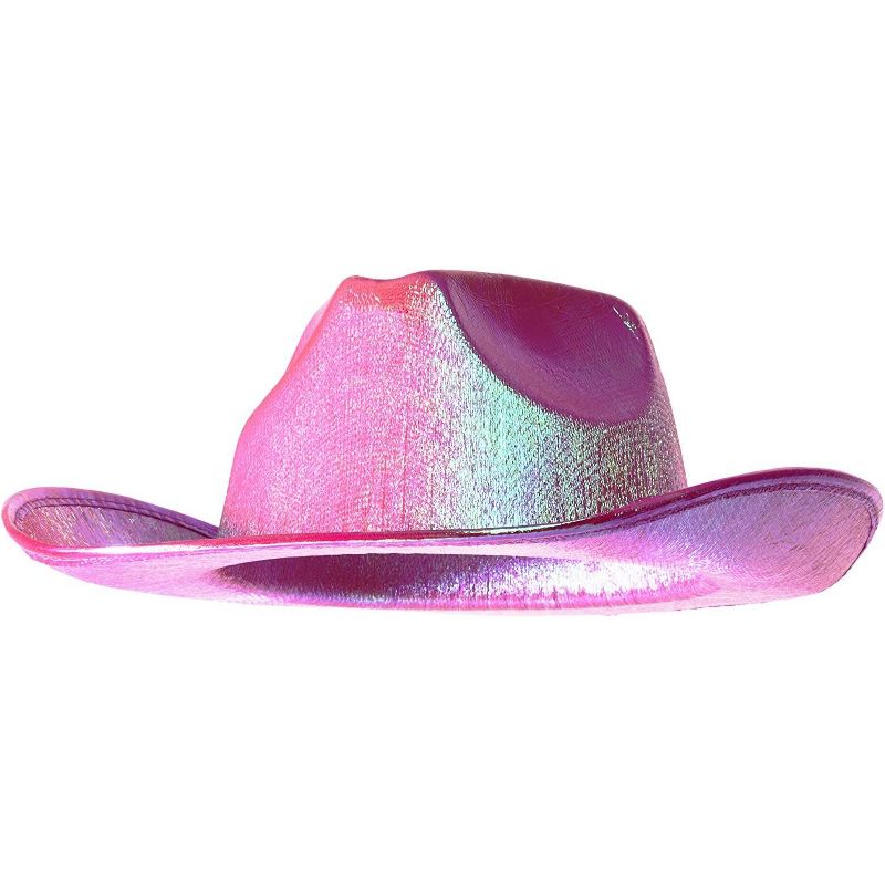 Juvolicious Holographic Shiny Cowboy Party Hat for Concerts, Rodeos, Parties (Pink, 14.5 x 11.5 x 3.75 in)