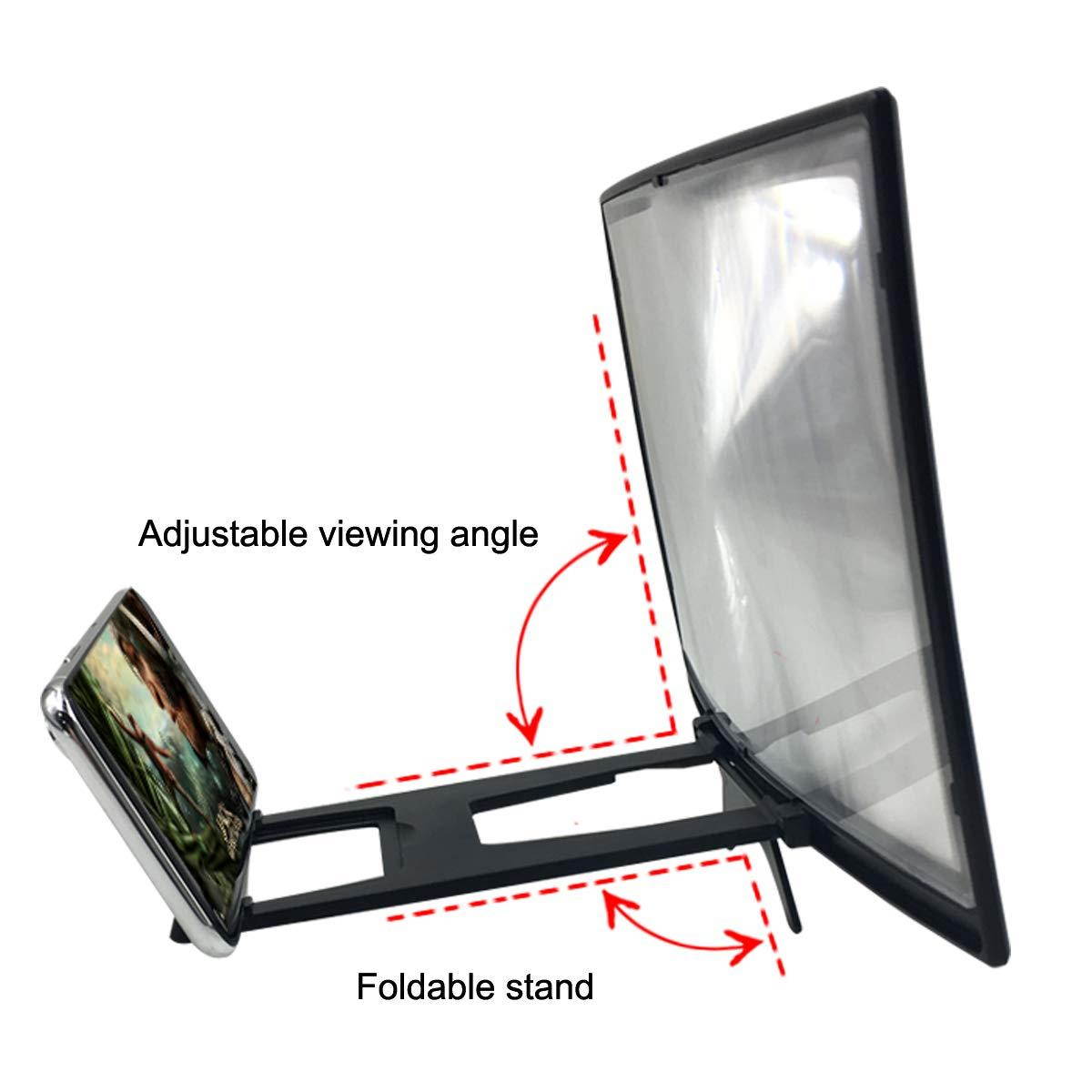3D Curve Screen Magnifier Compatible with All Smartphones 12" HD Amplifier Projector Magnifing Screen for Movies, Videos, and Gaming Foldable Phone Stand