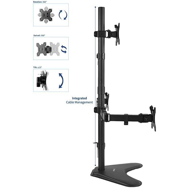 Triple LCD LED Computer Monitor Desk Stand | Free Standing Heavy Duty Fully Adjustable Mount for 3 Screens up to 30 inches STANDV003E