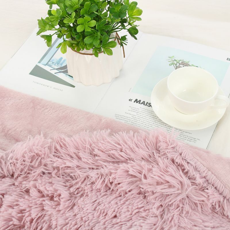 1 Pc Twin Microfiber Long Shaggy Bed Blankets Dark Pink  - PiccoCasa