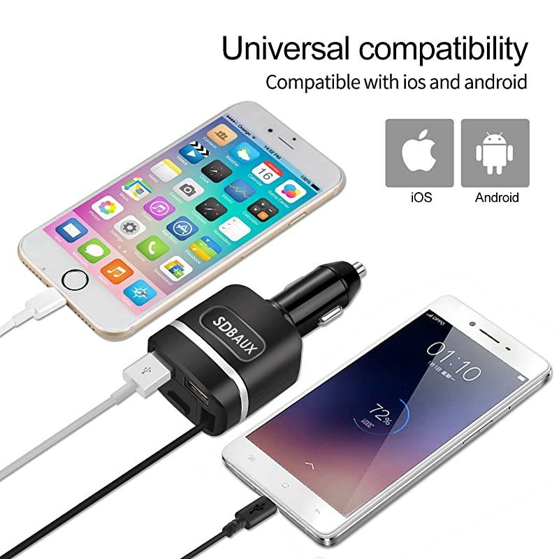 Car Chargewith 28 ft Micro USB Retractable Cable2 USB Ports Quick Charge48A24W and LCD Voltage and Current Monitoring Digital Display