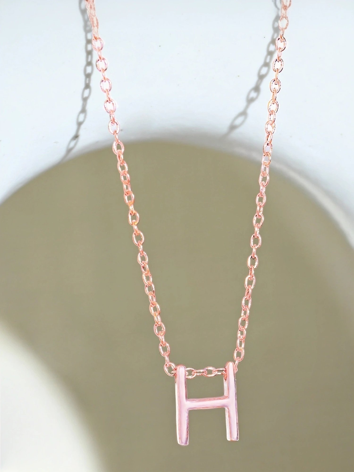 Touch925 Sterling Silver Harmony H Initial Rose Gold Chain Pendant