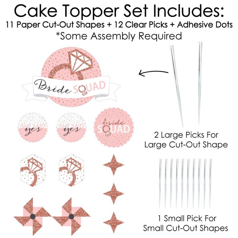 Big Dot of Happiness Bride Squad - Rose Gold Bridal Shower or Bachelorette Party Cake Decorating Kit - Bride Squad Cake Topper Set - 11 Pieces