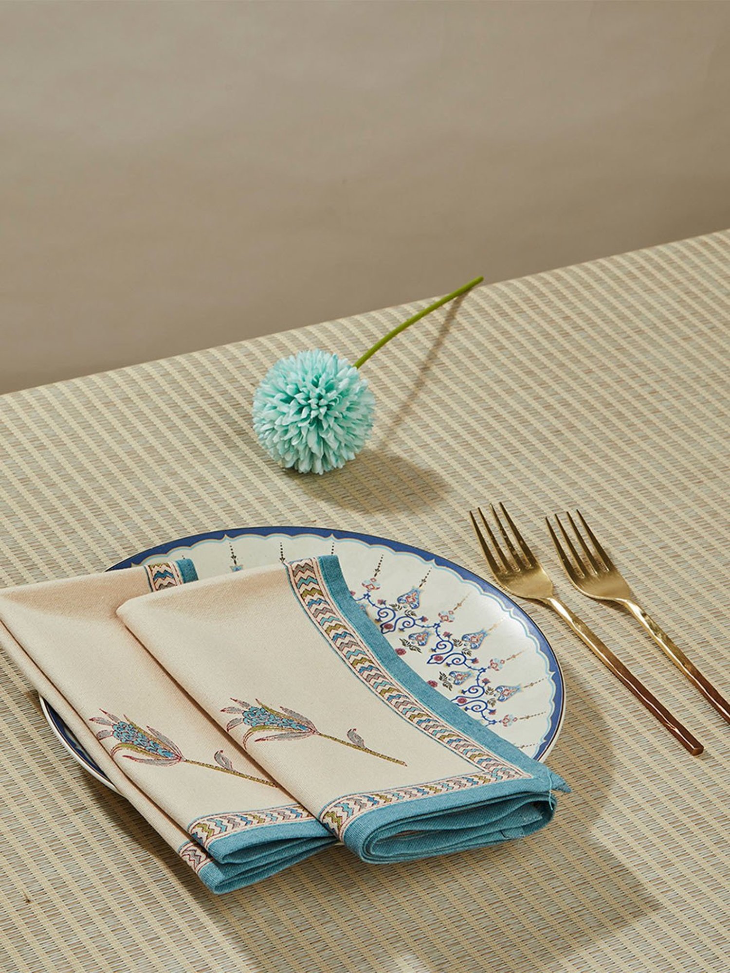 Fabindia Home Idika Tarinika Blue Cotton Napkin - Set Of 6